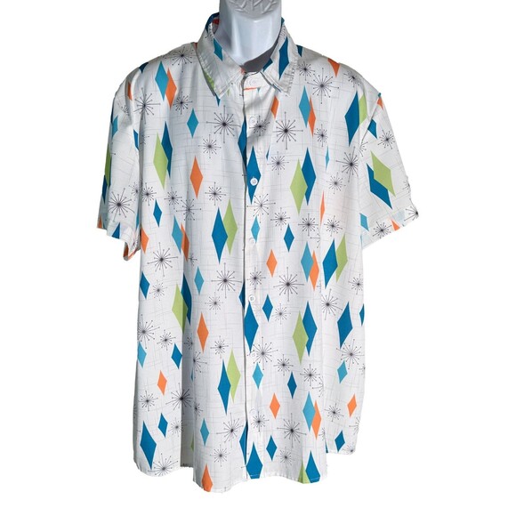 MISSLOOK Men's Short Sleeve Button Down Diamond Shaped White 2XL - Picture 1 of 6